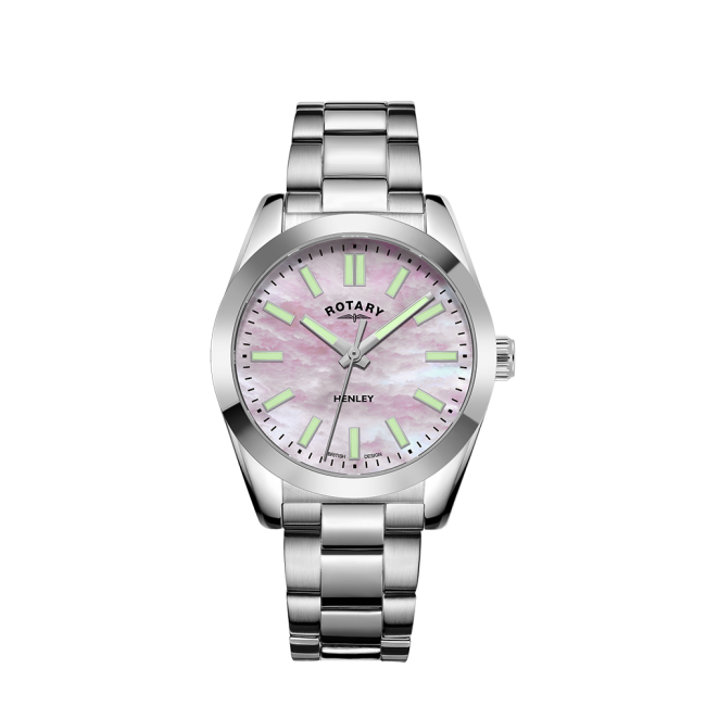 Rotary Ladies Stainless Steel Pink Mother of Pearl Dial Watch