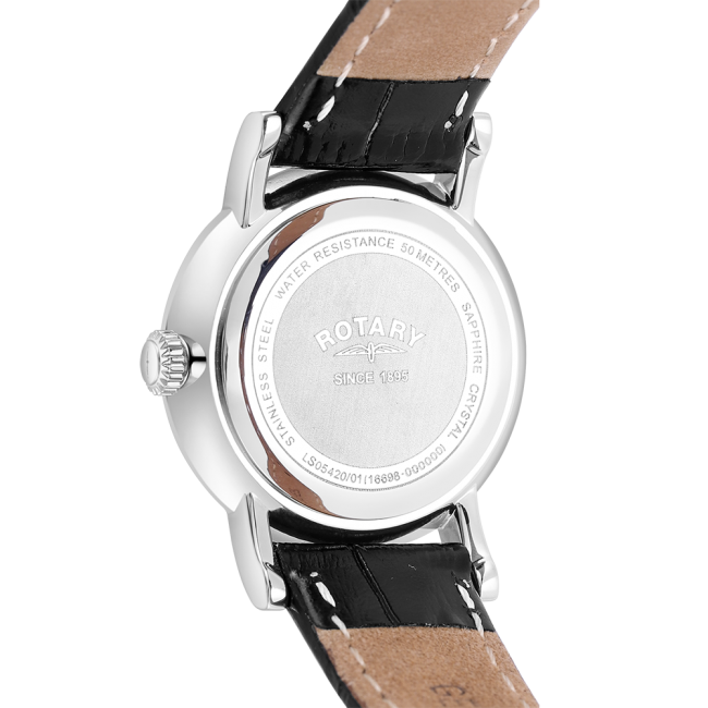 Rotary Ladies Stainless Steel 'Windsor' Black Leather Strap Watch