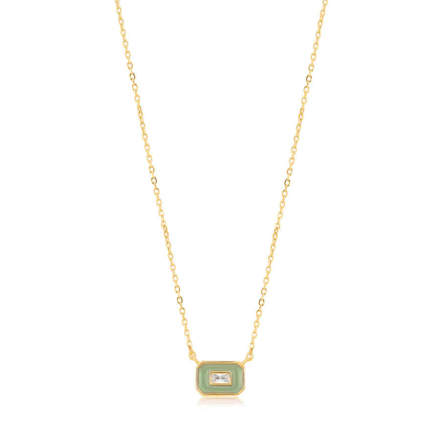Ania Haie Sage Green Enamel Emblem Gold Necklace