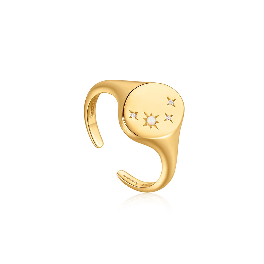 Ania Haie Gold Opal & CZ Adjustable Signet Ring