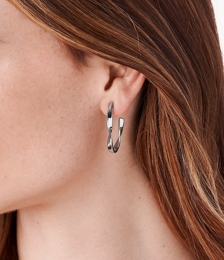 Skagen Silver-Tone Twisted Half Hoop Earrings