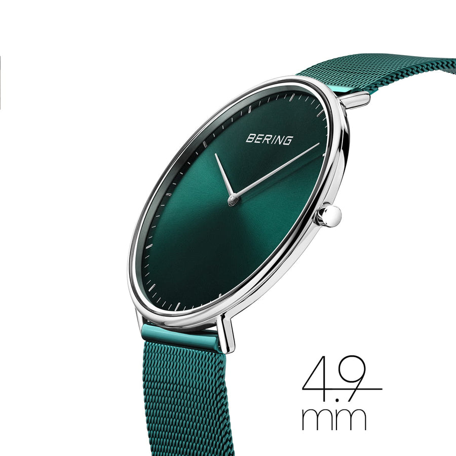 Bering Classic Ultra Slim Green Stainless Steel Mesh Watch with Green Dial