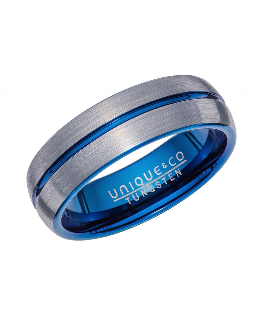 Tungsten Ring with Blue Groove