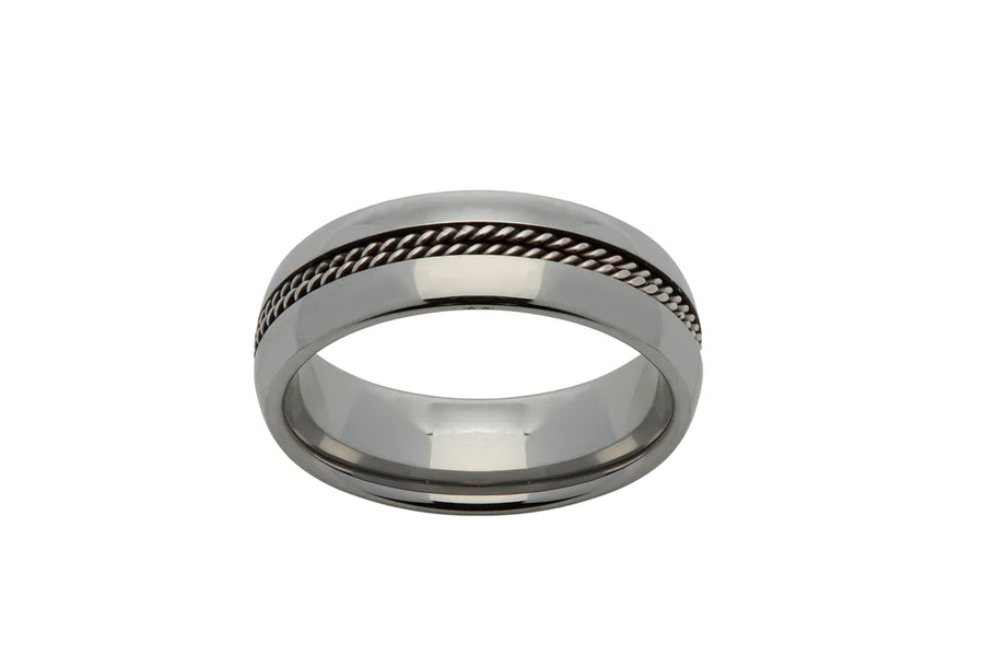 Unique Gents Tungsten Double Wire Inlay Ring