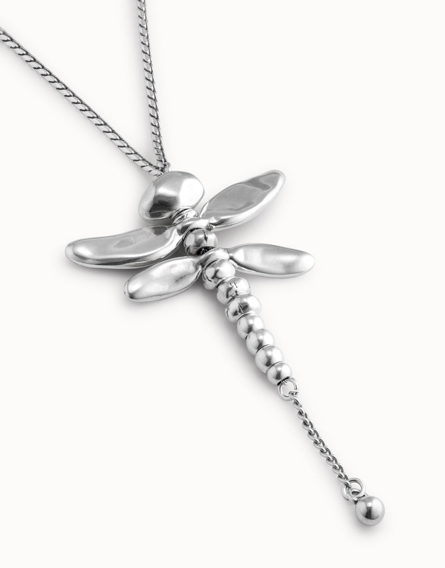 Silver Plated Long Fluid Dragonfly Necklace