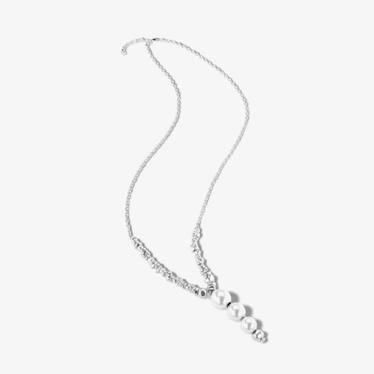Silver Plated Long Bead and Pearl Necklace