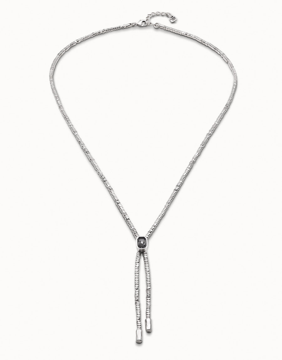 Silver Plated Grey Crystal Set Long Beaded Tassel Necklace