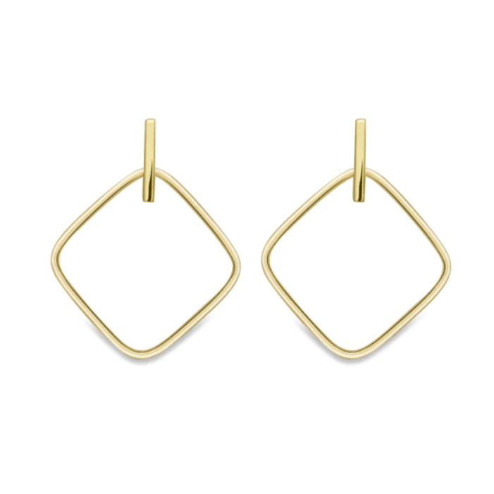 9ct Yellow Gold Large Open Square Drop Earrings
