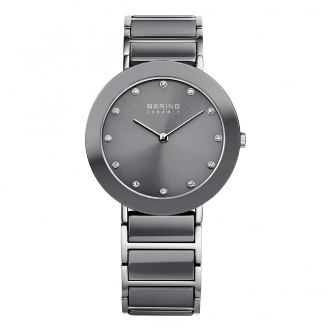 Bering Grey Ceramic Stainless Steel Ladies Watch with Swarovski