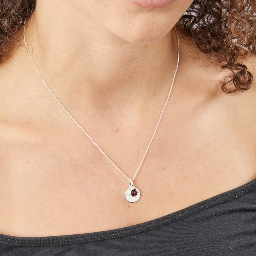Sterling Silver January Birthstone Pendant & Disk With Chain