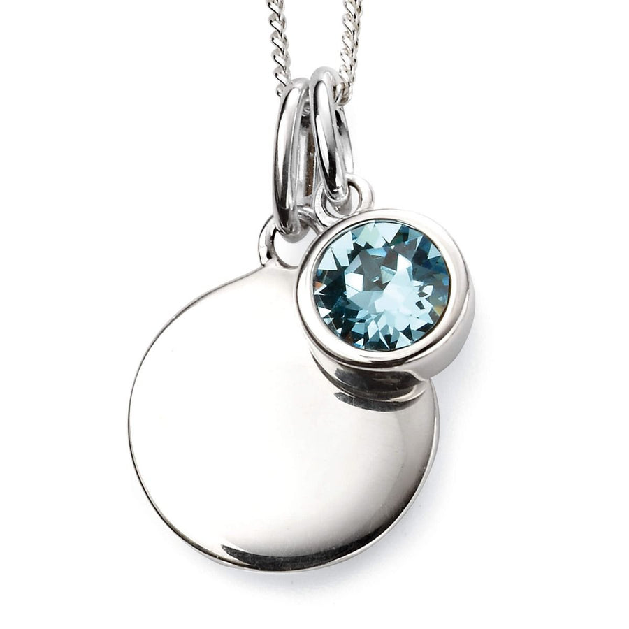 Sterling Silver March Birthstone Pendant & Disk With Chain