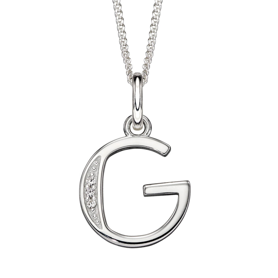 Sterling Silver CZ Art Deco 'G' Initial Pendant With Chain