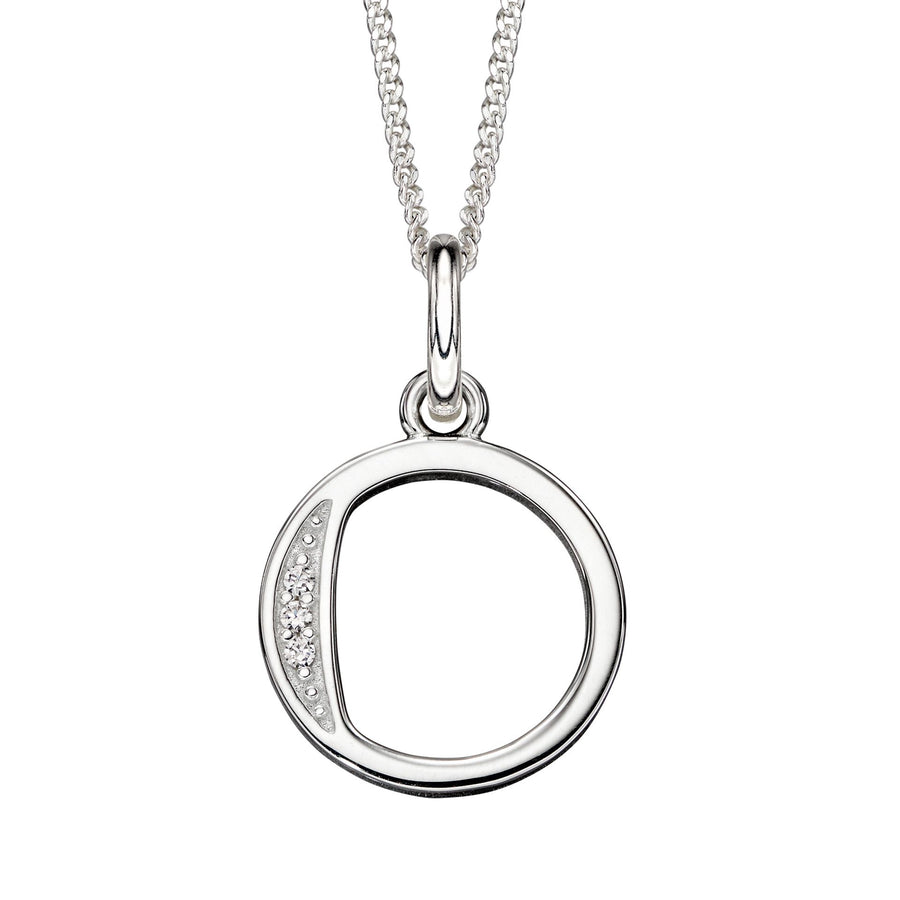 Sterling Silver CZ Art Deco 'O' Initial Pendant With Chain