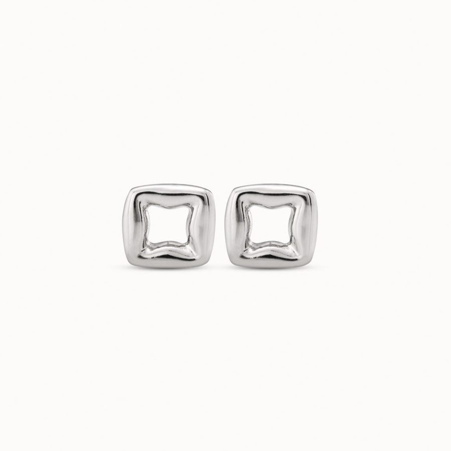 Silver Plated Square Cushion Link Stud Earrings