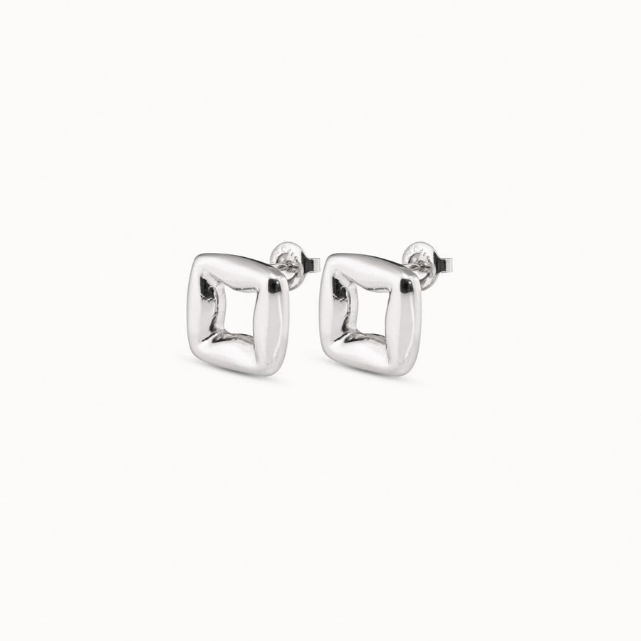 Silver Plated Square Cushion Link Stud Earrings