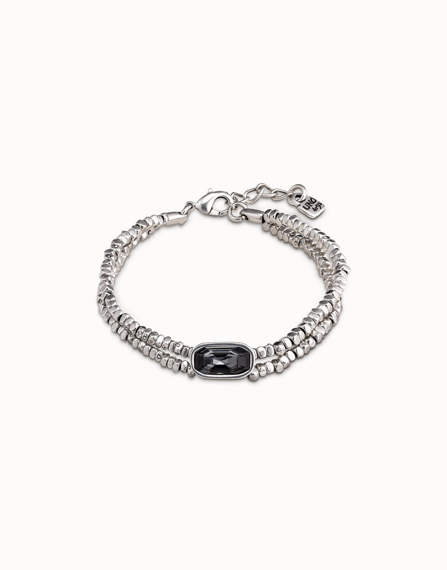 Silver Plated Beaded Smokey Crystal Double Strand Bracelet