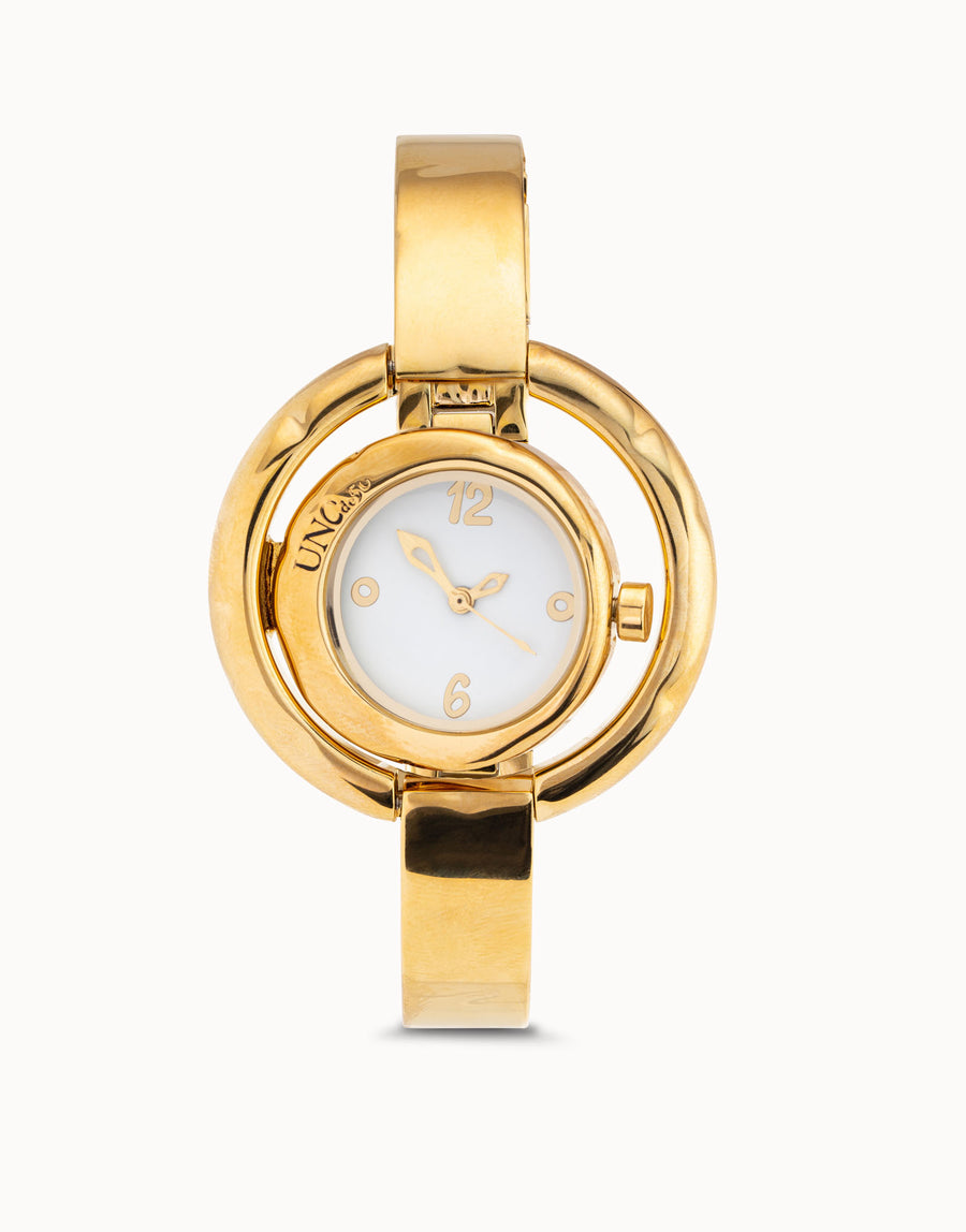 Gold Plated Ladies Double Dial Bangle Watch