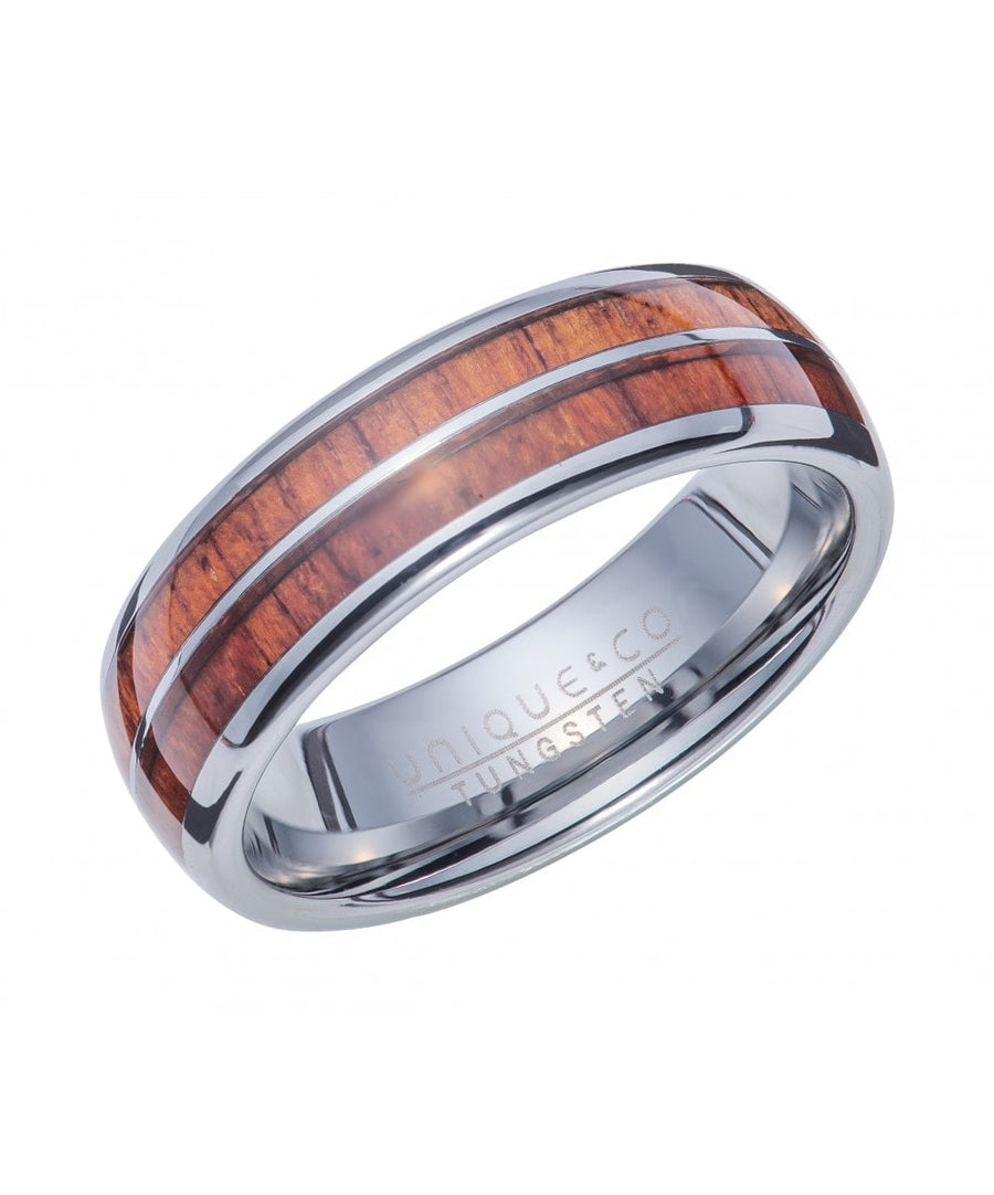 Tungsten 7mm Double Wooden Inlay Ring