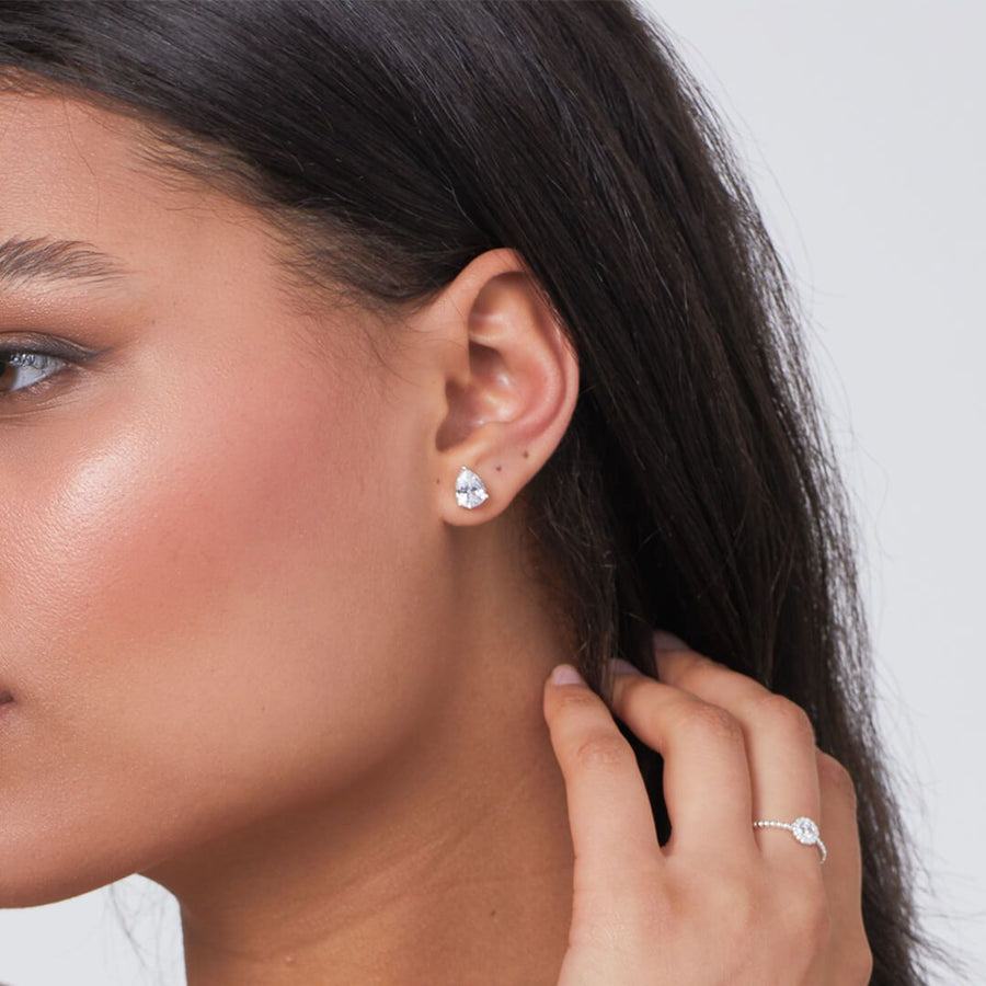 Sterling Silver Teardrop CZ Stud Earrings