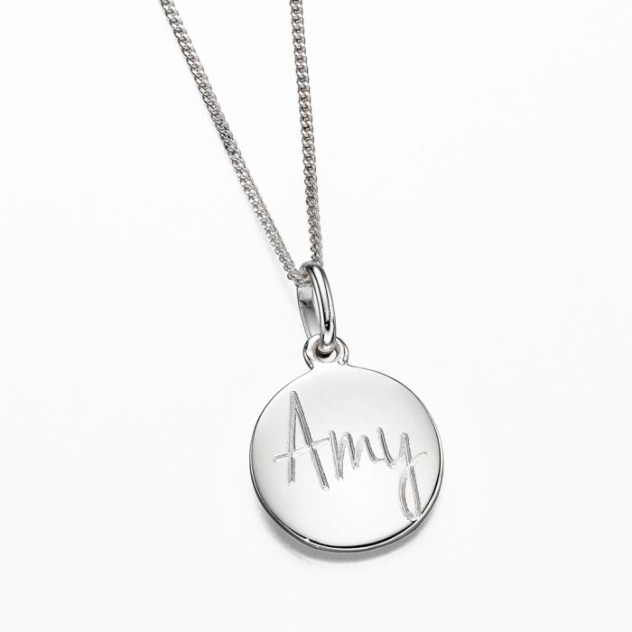 Sterling Silver Engravable 12mm Disc Pendant & Chain