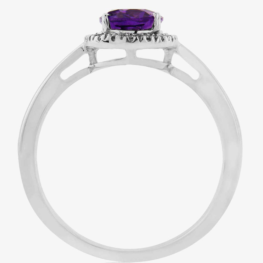 9ct White Gold Amethyst & Diamond Oval Cluster Ring