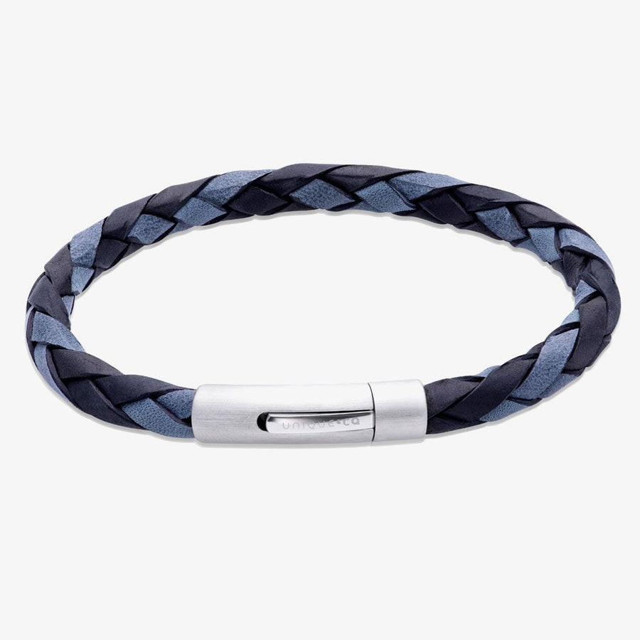 Unique Blue & Grey Woven Leather Bracelet