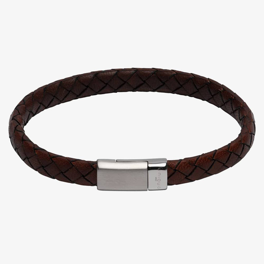 Unique 'Antique Dark Brown' Flat Leather & Steel Clasp Bracelet