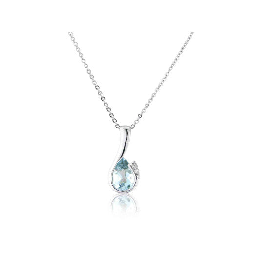 9ct White Gold 7x5mm Pear Aquamarine & Diamond Necklace
