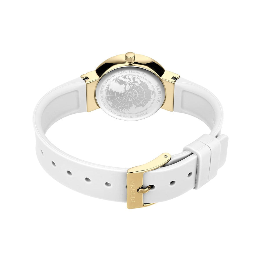 Bering Gold Ladies CZ White Dial & Silicone Strap Watch