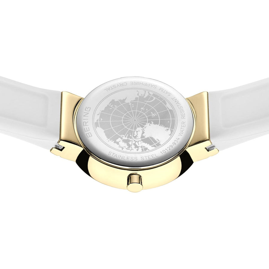 Bering Gold Ladies CZ White Dial & Silicone Strap Watch