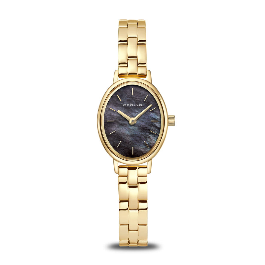 Bering Gold Plated Ladies Dark Mother-of-Pearl Oval Watch