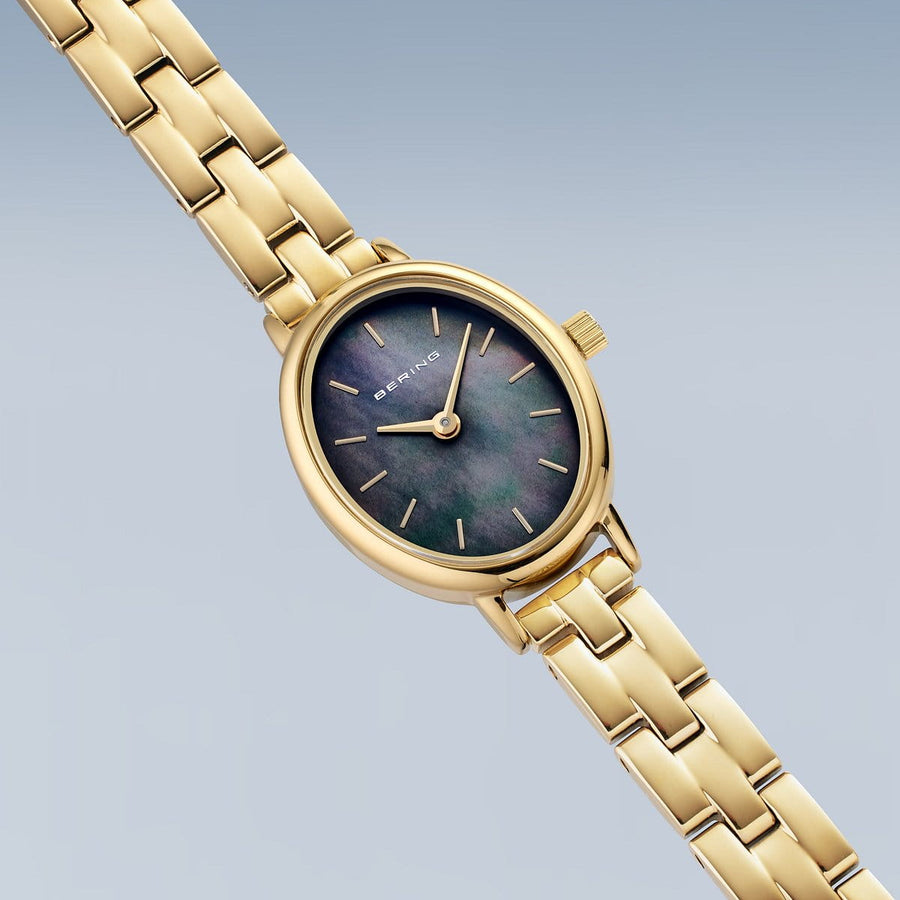 Bering Gold Plated Ladies Dark Mother-of-Pearl Oval Watch