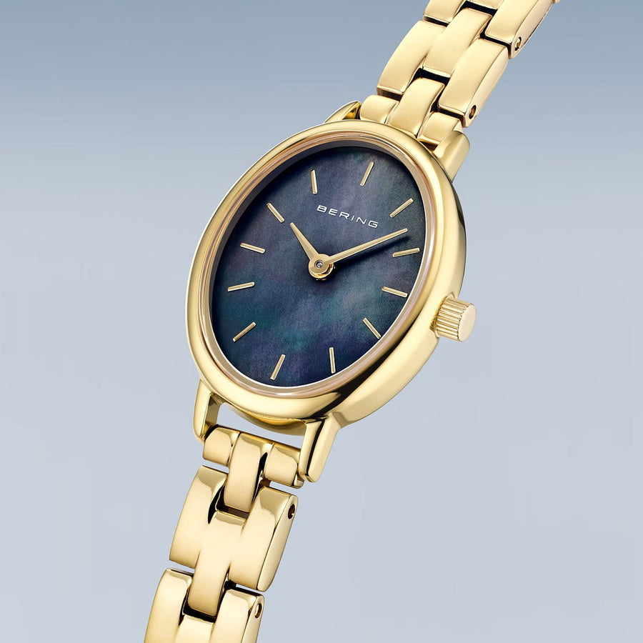 Bering Gold Plated Ladies Dark Mother-of-Pearl Oval Watch