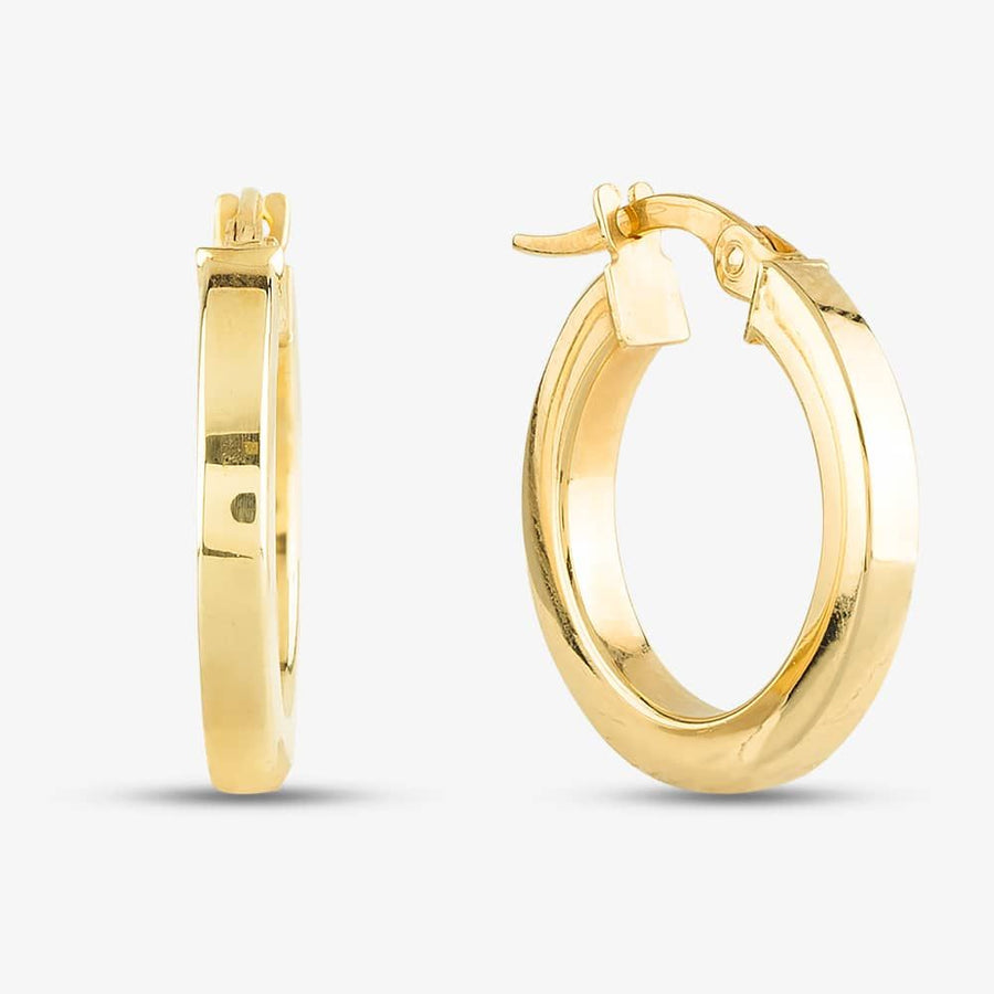 9ct Yellow Gold 17mm Square Tube Round Hoop Earrings