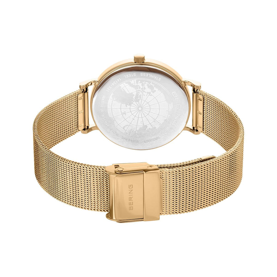 Bering Gold Plated Ladies Round Dial & Mesh Bracelet Watch