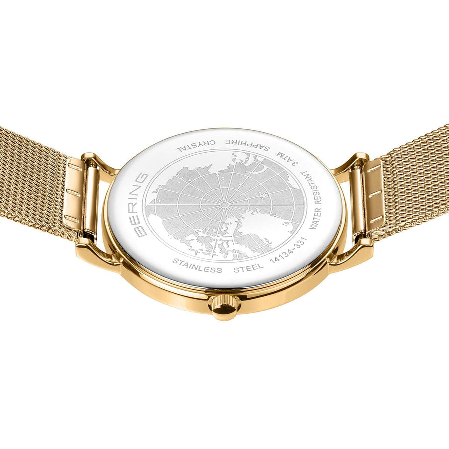 Bering Gold Plated Ladies Round Dial & Mesh Bracelet Watch