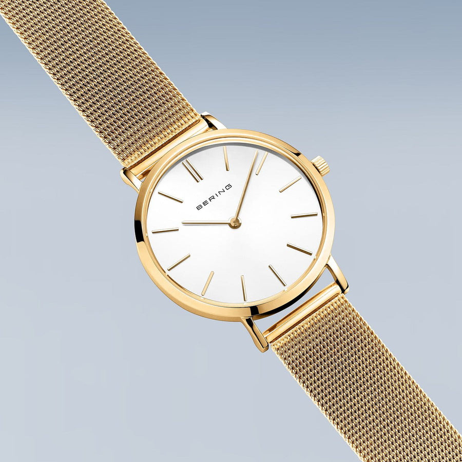 Bering Gold Plated Ladies Round Dial & Mesh Bracelet Watch