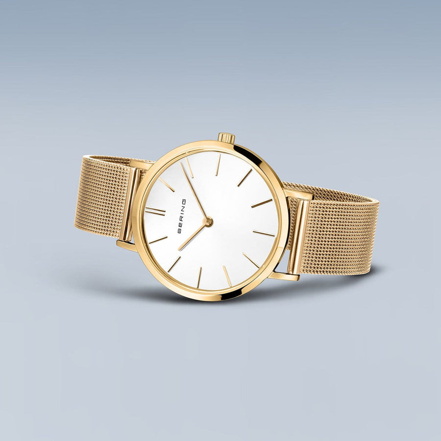 Bering Gold Plated Ladies Round Dial & Mesh Bracelet Watch