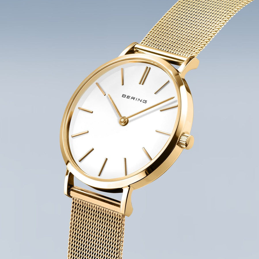 Bering Gold Plated Ladies Round Dial & Mesh Bracelet Watch
