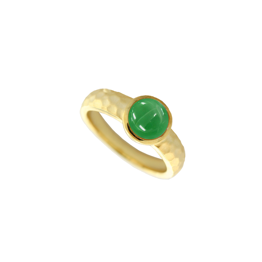 9ct Yellow Gold Jade Ring with Hammered Detail