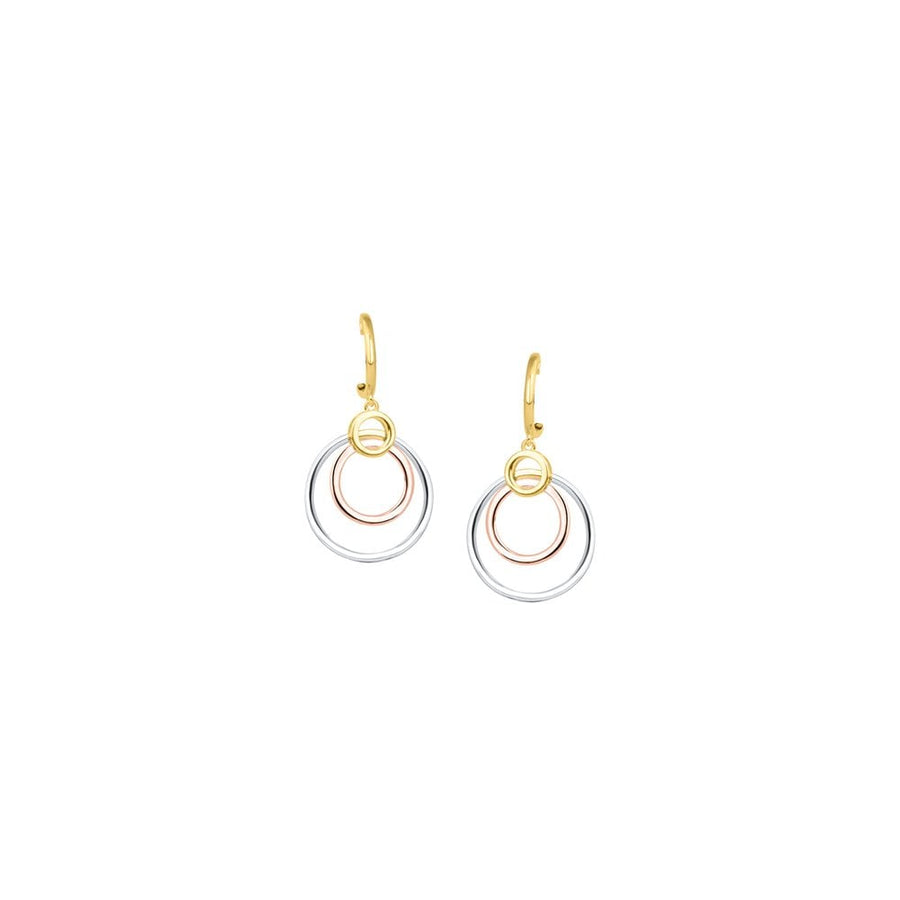 Amore 9ct Yellow, White & Rose Gold Circle Drop Earrings