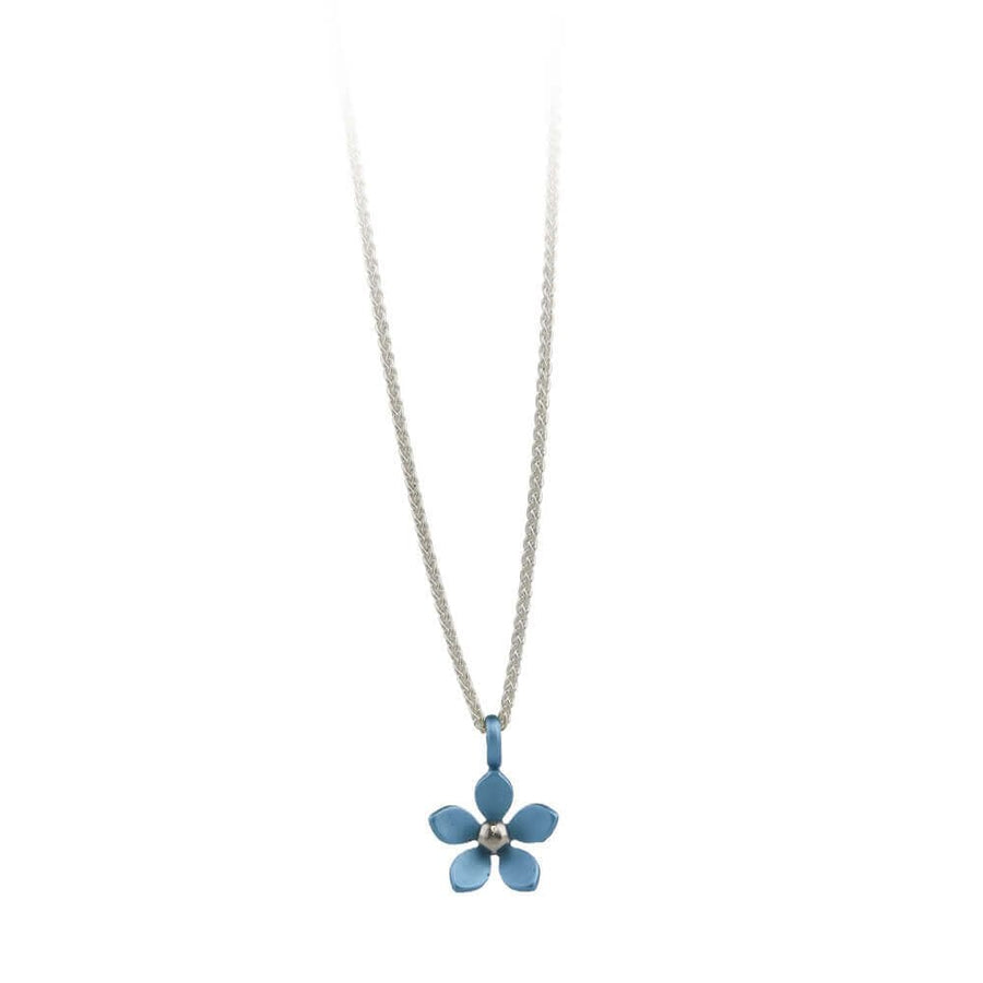 Ti2 Medium Blue Five Petal Flower Titanium Pendant & Chain