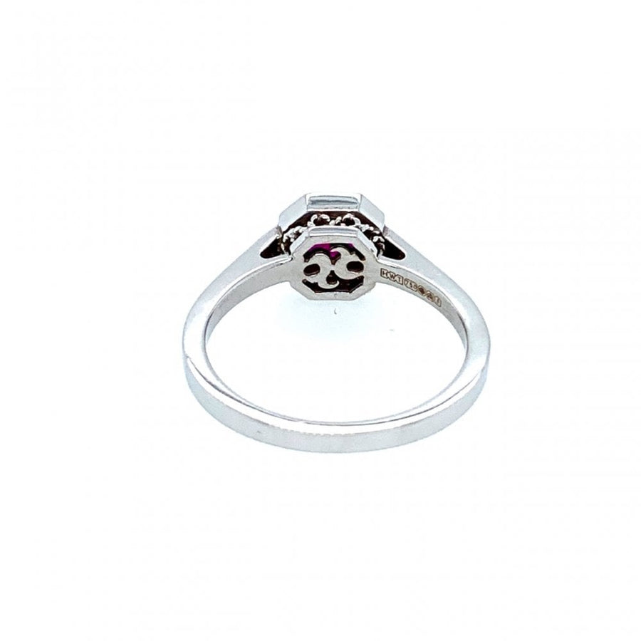 18ct White Gold Asscher Cut Ruby & Diamond Cluster Ring