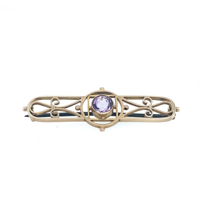 Previously Owned 9ct Yellow Gold Amethyst Bar Brooch