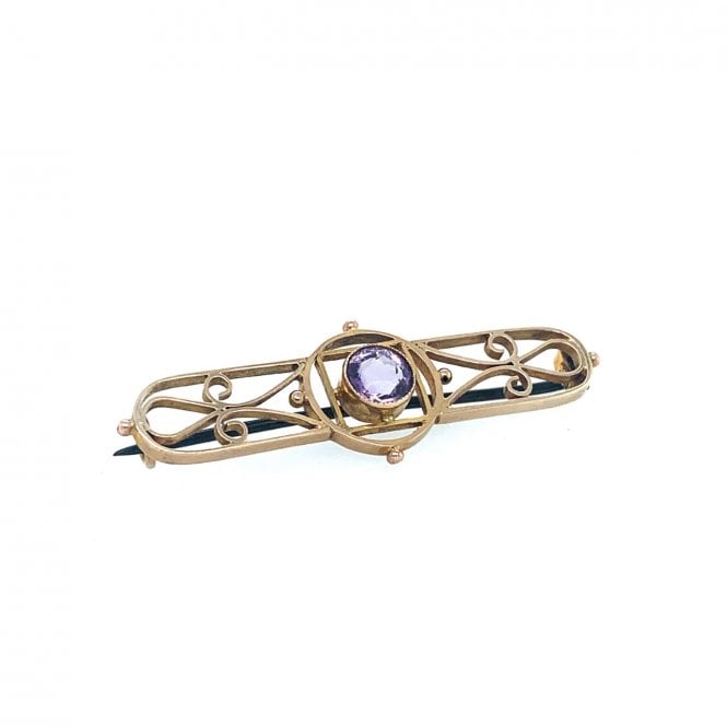 Previously Owned 9ct Yellow Gold Amethyst Bar Brooch