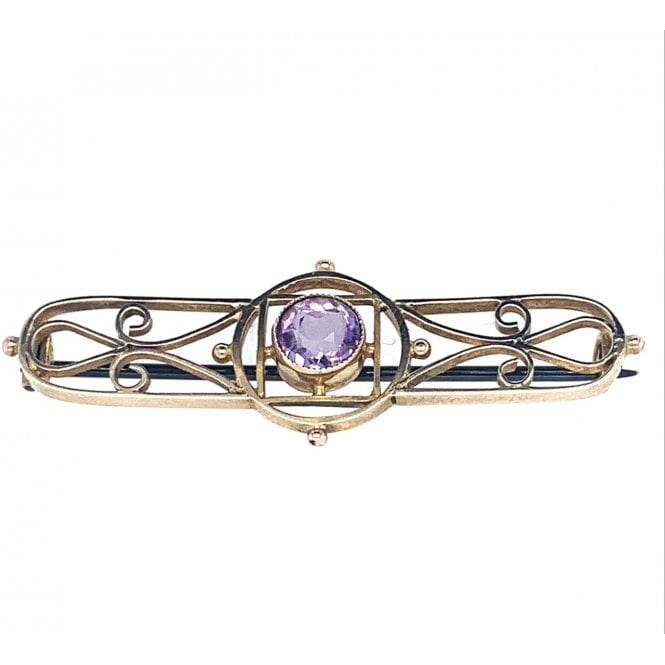 Previously Owned 9ct Yellow Gold Amethyst Bar Brooch