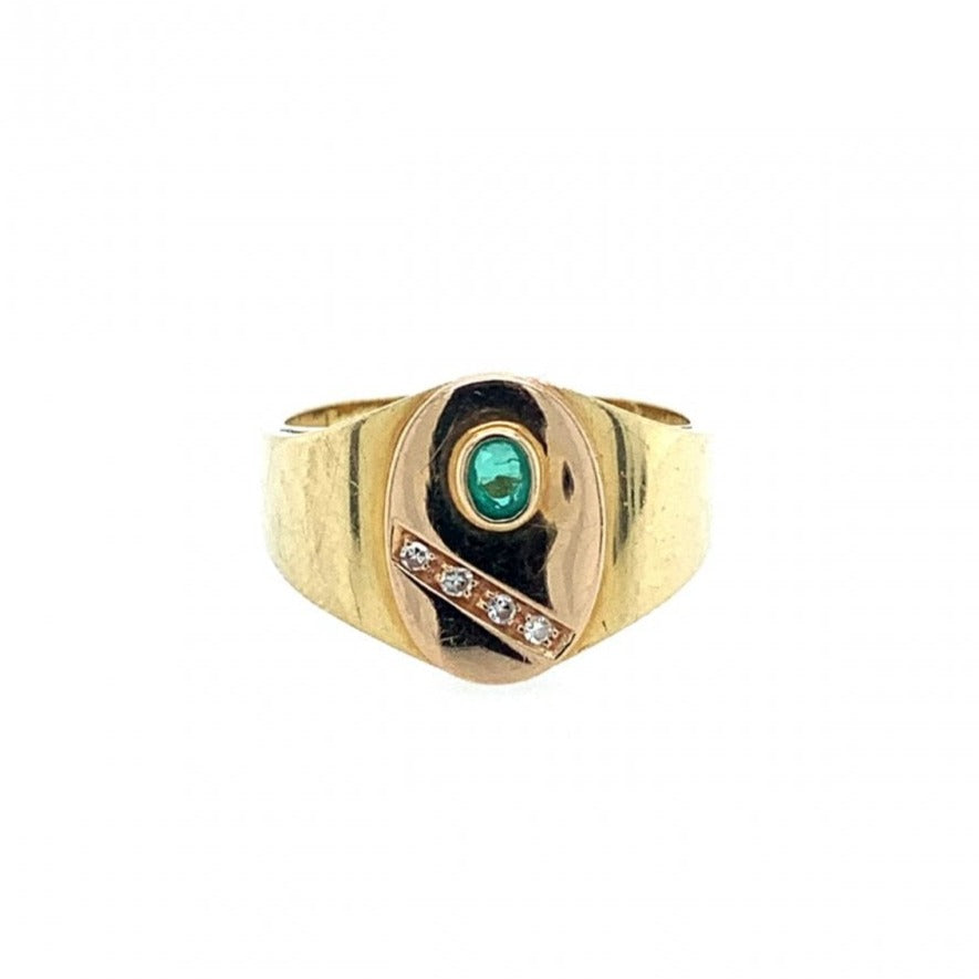 Previously Owned 18ct Yellow Gold Emerald & Diamond Signet Ring