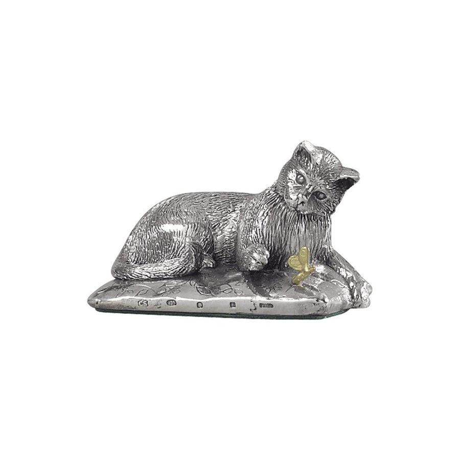 Sterling Silver Cat and Butterfly Miniature Figurine