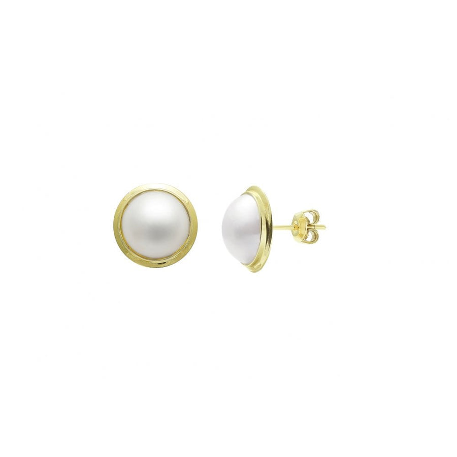 9ct Yellow Gold White Mabe Cultured Pearl Stud Earrings