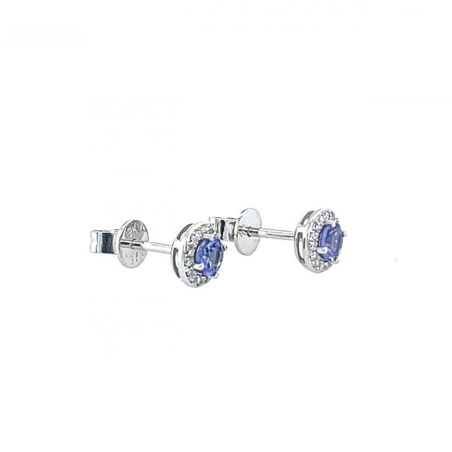9ct White Gold Diamond & Tanzanite Cluster Stud Earrings
